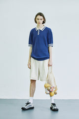 カラーストライプ ピケニット Tシャツ / color stripe pique knit t-shirt blue