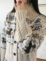 Choble Deer ノルディック ハイネックカラー ニット カーディガン
