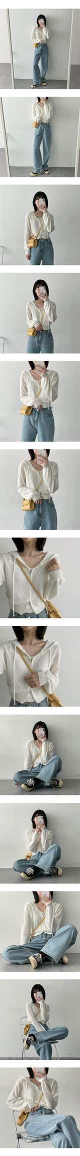 キュータツーウェイクロップドニットウェアフードジップアップ / CUTA Two-Way Cropped Knitwear Hooded Zip-Up