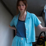 フラワーテリーハーフシャツ / FLOWER TERRY HALF SHIRT_BLUE