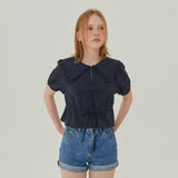 ラッフルカラークロップブラウス / RUFFLE COLLAR CROP BLOUSE_NAVY