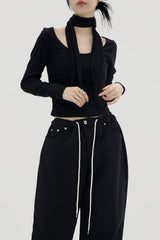 ストリングフリーサイズブラックパンツ / String free size black pants