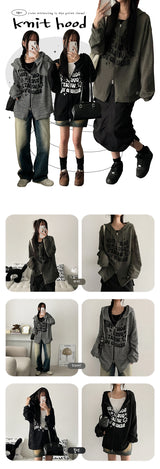 Bay Overfit Two-Way Knitwear Zip-Up Hoodie