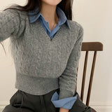 [5color] from twist V-neck cropped knit