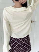ブルダスプリングラッフルアイレットストラップ長袖ブラウス/Vulda Spring Ruffle Eyelet Strap Long Sleeve Blouse