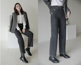 ボタンドストレートデニムジーンズ / BUTTONED STRAIGHT BLACK GRAY DENIM JEAN [6879]