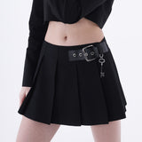 バックルキープリーツスカート/0 2 buckle key pleated skirt - BLACK