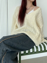 ウールVネックツイストニット/Wool V-neck Twist Knit (3color)