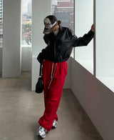 （UNISEX）グリッツボタンクロップレザーブルゾン