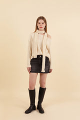 Off Shoulder Muffler Knit Set Cream
