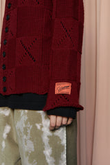 BUTTON ARGYLE KNIT JACKET / WINE