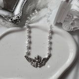 [VIVIZ Eunha, KISS OF LIFE Julie Necklace] Baroque Angel Pearl Choker Necklace - Silver Color