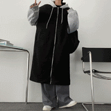 [Fleece] ニバーフリースラインドウールカラーリングロングジップアップフーディドジャンパー
