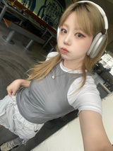ミックスマッチラグランサイバーシースルーTシャツ / Mix match raglan cyber see-through t-shirt