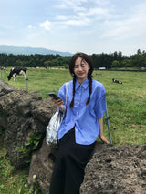 パステルストライプハーフシャツ