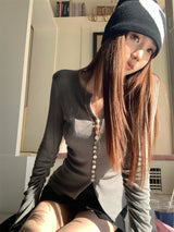 Colored button knit cardigan