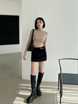 コーデュロイスリーボタンロースカート/Corduroy Three Button Low Skirt (2color)