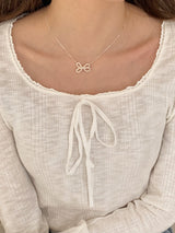 アイレットリボンパールネックレス / [925silver] Eyelet ribbon pearl necklace