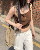 コットンボタンバンディングクロップドキャミソール/Waiben Cotton Button Banding Cropped Sleeveless