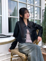 [MADE] Lawson wide collar slim crop crack leather leather jacket