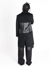 Leather Biker Paneled Wool Coat