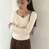 Lobil twist wrap V-neck ribbed long-sleeve knit