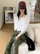 Tatsu interseason punching string lace long sleeve cardigan