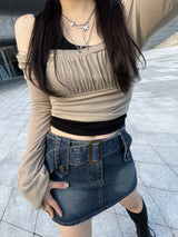 フェアリーオフショルダーシャーリングロングスリーブ / airy Off-Shoulder Shirring Long sleeve