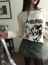 Koga see-through printed boat neck knit t-shirt