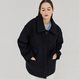 ヘリングボーンハイネックハーフコート / HERRINGBONE HIGH-NECK HALF COAT (NAVY)