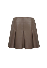 HAZELNUT GODET PLEATED VEGAN LEATHER SKIRT (6624194625654)