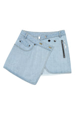 アシメトリックボタンミニスカート / ASYMMETRIC BUTTON MINI SKIRT (BRIGHT DENIM)