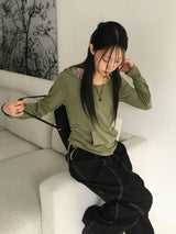 Elt ボカシシャーリングストラップスリムフードTシャツ