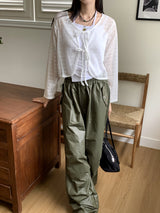 Tatsu interseason punching string lace long sleeve cardigan