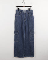 ビソップサマーフードファブリックワイドカーゴデニムパンツ / Bisopp Summer Hooded Fabric Wide Cargo Denim Pants