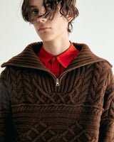 UNISEX MERINO WOOL CABLE KNIT ZIPUP M - MOCHA (6636048285814)