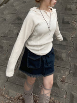 ワッフルカットアウトダイアゴナルニットフード / Waffle cut diagonal knit hood