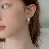 シルバーニットボールアンドリボンピアス/Silver knit ball and ribbon earring