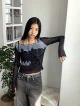 /Grace Cutting Slit See-Through Warmer Long Sleeve T-Shirt