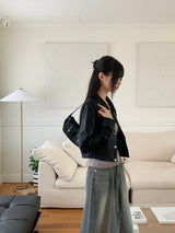 [MADE] Lawson wide collar slim crop crack leather leather jacket
