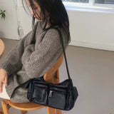 Luno 2 ポケット レザー クロス ショルダー バッグ