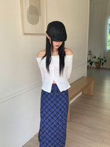 イクストライプボタンスリットオフショルダー長袖Tシャツ