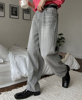 ソフトグレーワイドデニムパンツ/Soft Gray Wide Denim