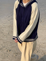 Navi button hood cardigan 