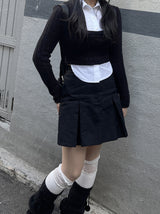 スクールルックシャツカーディガンレイヤードセット / School Look Shirt Cardigan Layered Set