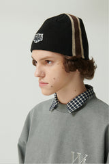 WHATTHE Logo Stripe Beanie Black (6643575193718)