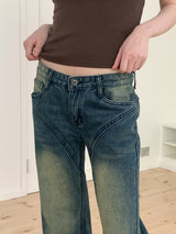 インフィレトロウォッシュインシジョンヒッププリントブーツカットデニムパンツ/Infi Retro Washing Incision Hip Printing Bootcut Denim Pants