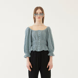 SHIRRING SQUARE BLOUSE (BLUE) (6579701874806)