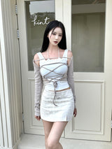 ボレロクロスストラップラインカーディガン / 943. Bolero cross strap line cardi (3color)