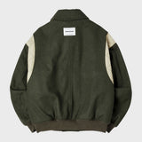 WOOL BLENDED VARSITY PADDING JACKET (KHAKI) (6627481747574)